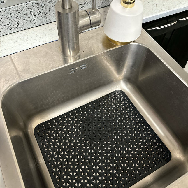 Gootsteenmat Zwart - 32x27cm - Rechthoekig - Zwart - PVC - Gootsteen Mat - Spoelbakmat - Wasbak Matje - Seprio