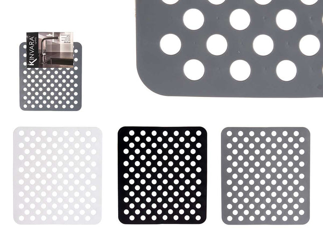 Set van 3 Gootsteenmatten – Vierkant 28x31 cm – Wit, Grijs en Zwart - PVC - Seprio