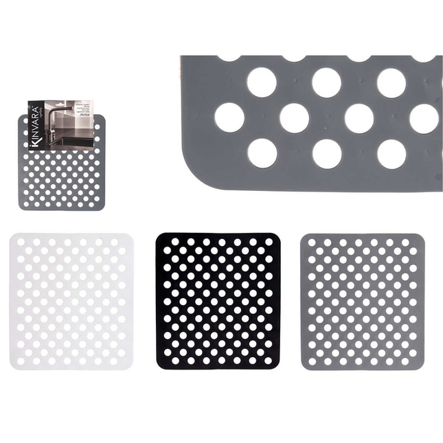 Set van 3 Gootsteenmatten – Vierkant 28x31 cm – Wit, Grijs en Zwart - Siliconen - Seprio