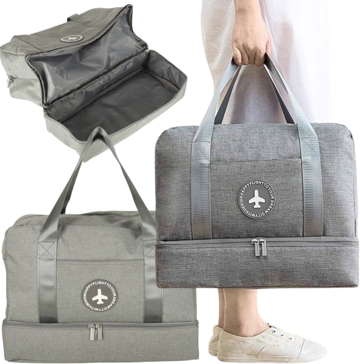 Grijze underseat reistas van 40 × 30 × 20 cm voor vergelijking van gratis handbagage