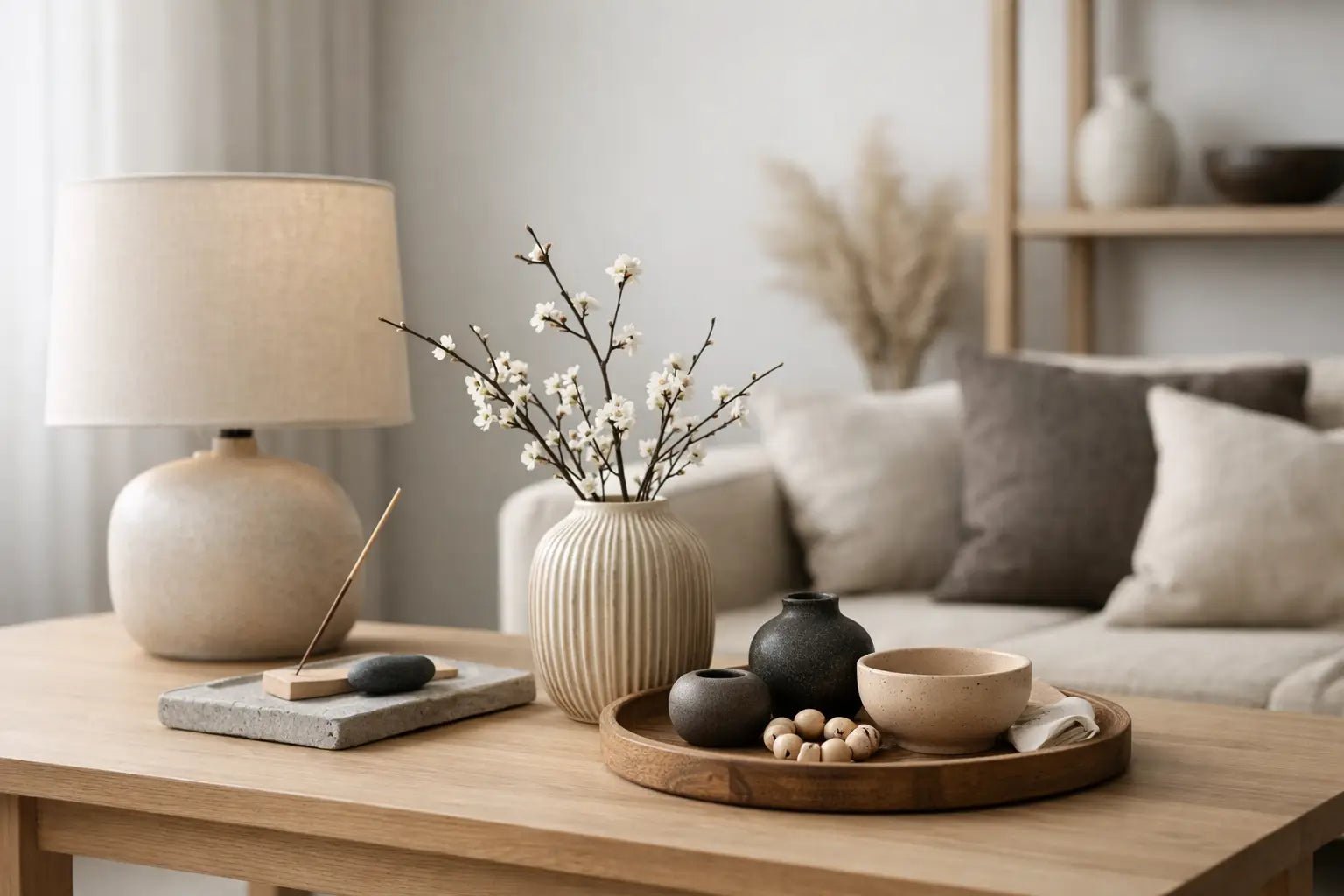 Voorbeeld Japandi woonkamer accessoires kiezen - Seprio
