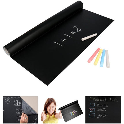 Malatec Krijtbord Folie XL - Zelfklevend met 5 krijtjes - Krijtbord Sticker Kinderen - Krijtbordsticker - Schoolbord - Memobord - 200 x 45 CM -Zwart