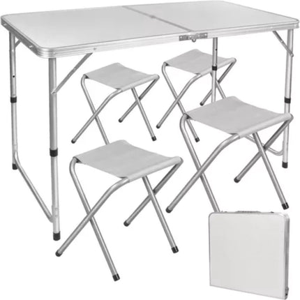 Trizand - Opvouwbare Picknicktafel - Biertafel met Banken - Vouwtafel - Campingtafel Set - Wit