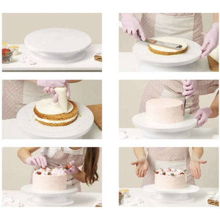 Ruhhy Taartplateau Draaibaar Ø 28 cm - Met 3 Taart Schrapers - Draaiplateau Taart – Draaibaar Taartschijf Set – Draaitafel