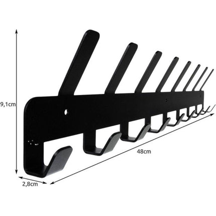 Qaan Living Wandkapstok 17 haken - 48 cm - Inclusief bevestigingsmateriaal - Kapstokken - RVS - Muur / Wand Kapstok - Mat Zwart - Metaal