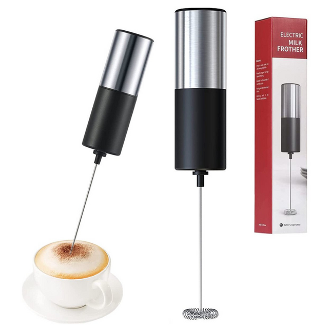 MONOO Elektrischer Milchaufschäumer – Schwarz &amp; Silber – Manuell – Batteriebetrieben – Für Cappuccino, Frappé und Kaffee