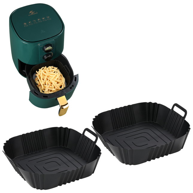 MONOO - Airfryer Silikonbecher XL - 2 Stück - Quadratisch - Backpapier-Alternative - Zubehör - BPA-frei - 19,5 x 19,5 CM