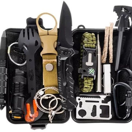 32 - in - 1 Survival Noodpakket - Multifunctionele Outdoor Survivalset - Inclusief Kompas Zakmes Paracord Fluit Zaklamp en Meer - Compacte Nood en Survival Kit - Voor Camping Trektochten en Noodsituaties - Seprio