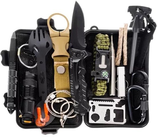 32 - in - 1 Survival Noodpakket - Multifunctionele Outdoor Survivalset - Inclusief Kompas Zakmes Paracord Fluit Zaklamp en Meer - Compacte Nood en Survival Kit - Voor Camping Trektochten en Noodsituaties - Seprio