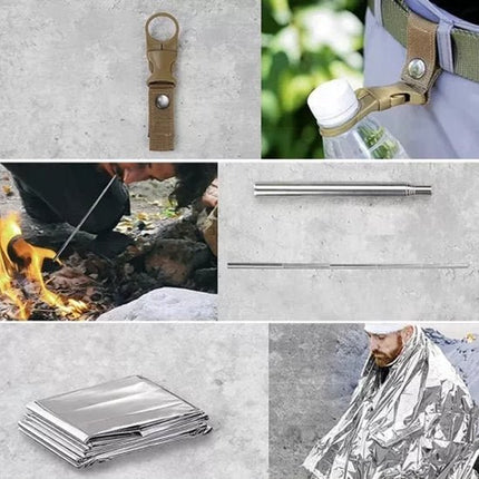 32 - in - 1 Survival Noodpakket - Multifunctionele Outdoor Survivalset - Inclusief Kompas Zakmes Paracord Fluit Zaklamp en Meer - Compacte Nood en Survival Kit - Voor Camping Trektochten en Noodsituaties - Seprio