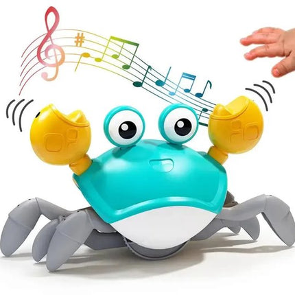 Kruipende krab met sensor, buikligging, babyspeelgoed met muziek en lichtjes, interactief speelgoed voor kinderen, leerzaam en vermakelijk, verjaardagscadeau (blauw)