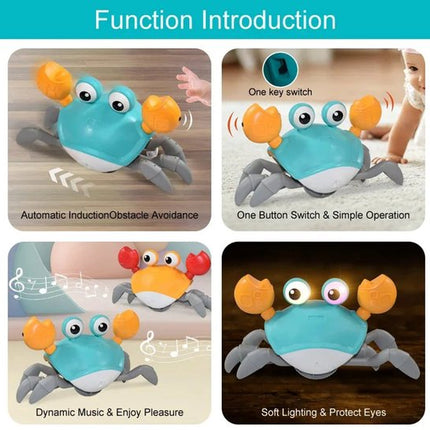 Kruipende krab met sensor, buikligging, babyspeelgoed met muziek en lichtjes, interactief speelgoed voor kinderen, leerzaam en vermakelijk, verjaardagscadeau (blauw)