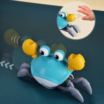 Kruipende krab met sensor, buikligging, babyspeelgoed met muziek en lichtjes, interactief speelgoed voor kinderen, leerzaam en vermakelijk, verjaardagscadeau (blauw)
