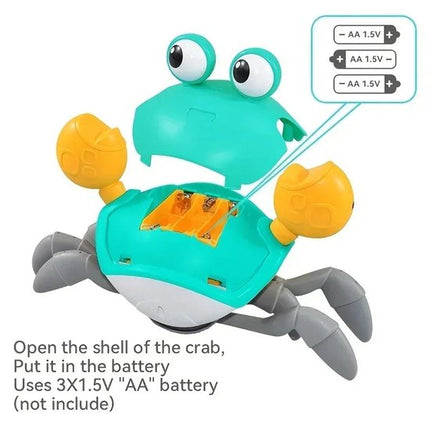 Kruipende krab met sensor, buikligging, babyspeelgoed met muziek en lichtjes, interactief speelgoed voor kinderen, leerzaam en vermakelijk, verjaardagscadeau (blauw)