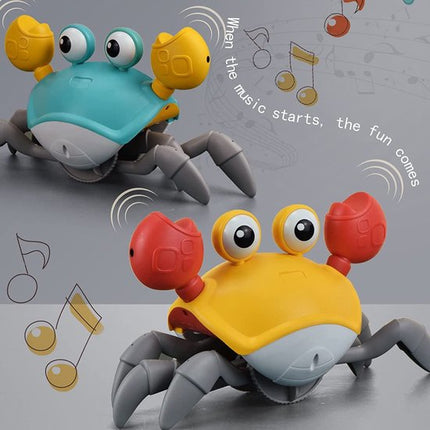 Kruipende krab met sensor, buikligging, babyspeelgoed met muziek en lichtjes, interactief speelgoed voor kinderen, leerzaam en vermakelijk, verjaardagscadeau (blauw)