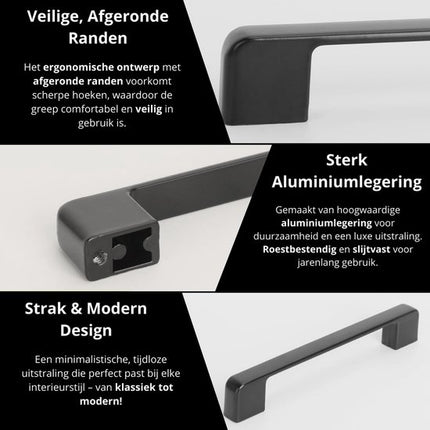 Handgreep - Zwart - Set van 10 - Aluminium - 128 mm Hartafstand - Handvat voor Kast, Keukenkast, Lade en Meubels
