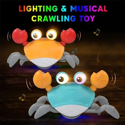 Kruipende krab met sensor, buikligging, babyspeelgoed met muziek en lichtjes, interactief speelgoed voor kinderen, leerzaam en vermakelijk, verjaardagscadeau (blauw)
