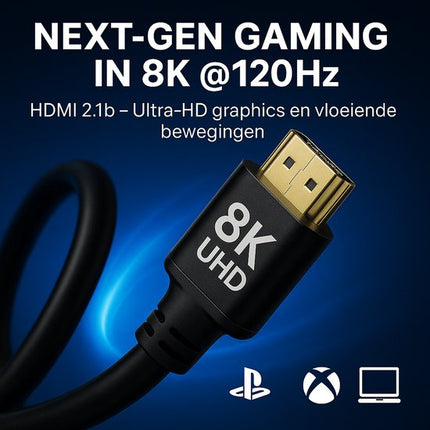 Nexara - HDMI 2.1 Kabel - 8K 60hz / 4K 120hz HQ - 5 Meter - 48Gbps - Kabel - Zwart - Extra Lang
