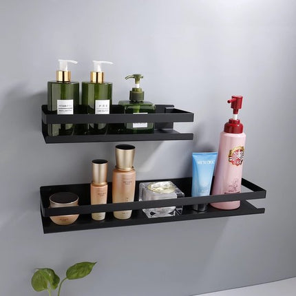 Doucherek Zwart RVS - 50 cm Breed - Badkamer Rekje - Douche Rekje - Wandrekje - Hangend Doucherek - Keuken Wandrek