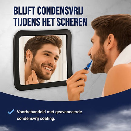 KAIA - Douchespiegel - Douche Spiegel Anti-condens met Zuignap - Scheerspiegel - Fogless Shower Mirror - Zwart - Vierkant