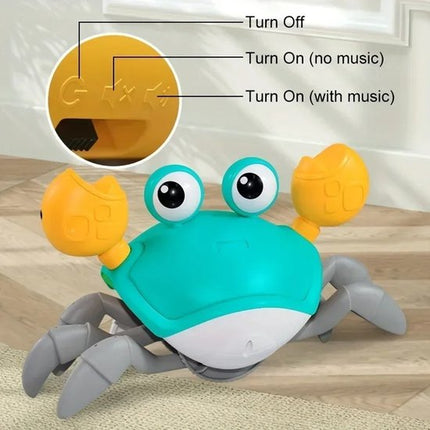 Kruipende krab met sensor, buikligging, babyspeelgoed met muziek en lichtjes, interactief speelgoed voor kinderen, leerzaam en vermakelijk, verjaardagscadeau (blauw)