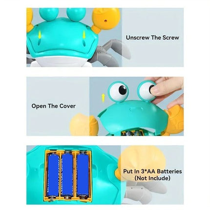 Kruipende krab met sensor, buikligging, babyspeelgoed met muziek en lichtjes, interactief speelgoed voor kinderen, leerzaam en vermakelijk, verjaardagscadeau (blauw)