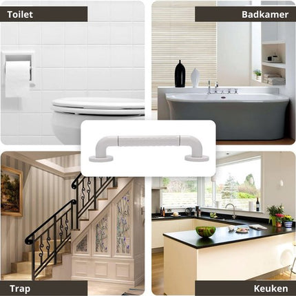 Wandbeugel - Wit - Fluorescerend - Extra Grip - 40 cm - Handgreep / Wandgreep Badkamer / Douche / Toilet - Toiletbeugel - Badgreep - Douchegreep - Non-Slip Grab Bar - Keuken - Trap - Handgreep Keukenkastjes - Veiligheidsgreep - Inclusief Schroeven
