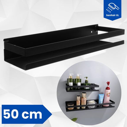 Doucherek Zwart RVS - 50 cm Breed - Badkamer Rekje - Douche Rekje - Wandrekje - Hangend Doucherek - Keuken Wandrek