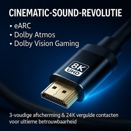 Nexara - HDMI 2.1 Kabel - 8K 60hz / 4K 120hz HQ - 10 Meter - 48Gbps - Kabel - Zwart - Extra Lang
