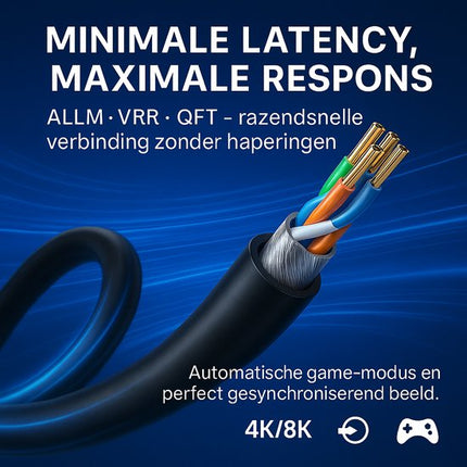 Nexara - HDMI 2.1 Kabel - 8K 60hz / 4K 120hz HQ - 10 Meter - 48Gbps - Kabel - Zwart - Extra Lang