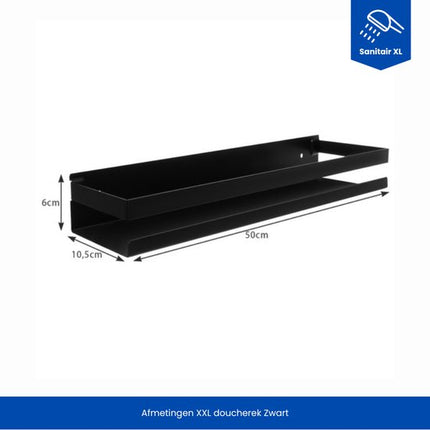 Doucherek Zwart RVS - 50 cm Breed - Badkamer Rekje - Douche Rekje - Wandrekje - Hangend Doucherek - Keuken Wandrek