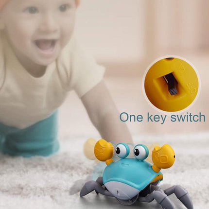Kruipende krab met sensor, buikligging, babyspeelgoed met muziek en lichtjes, interactief speelgoed voor kinderen, leerzaam en vermakelijk, verjaardagscadeau (blauw)