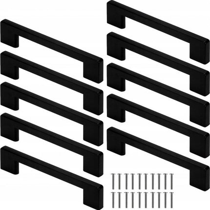 Design Aluminium Handgreep Zwart - Set van 10 Stuks - Handvaten Badkamer - Handgrepen Kast - Handgreep - Handgreep Keukenkastjes - Handgrepen voor Deurtjes - 128 mm - 10 Stuks