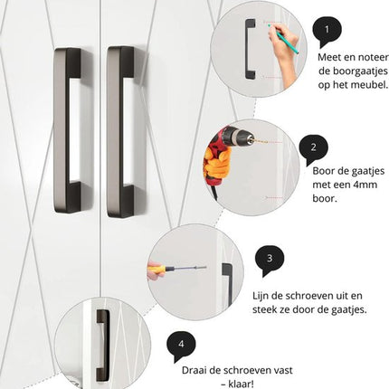 Handgreep - Zwart - Set van 10 - Aluminium - 128 mm Hartafstand - Handvat voor Kast, Keukenkast, Lade en Meubels