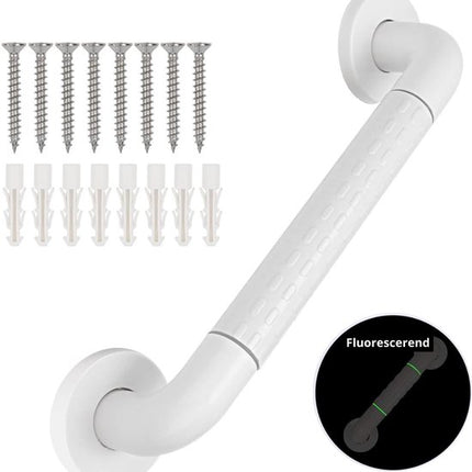 Wandbeugel - Wit - Fluorescerend - Extra Grip - 40 cm - Handgreep / Wandgreep Badkamer / Douche / Toilet - Toiletbeugel - Badgreep - Douchegreep - Non-Slip Grab Bar - Keuken - Trap - Handgreep Keukenkastjes - Veiligheidsgreep - Inclusief Schroeven