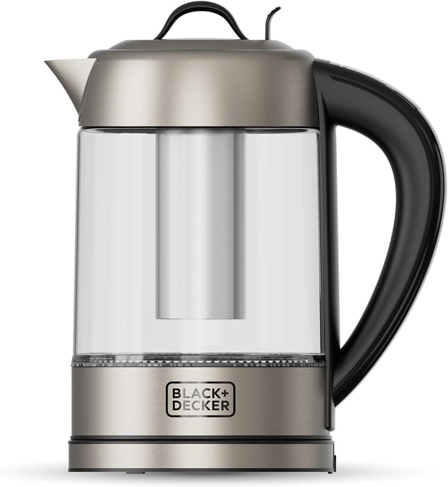 BLACK+DECKER - Waterkoker 1,7L - 2200W - Zwart, Roestvrijstaal, Transparant - LED - Digitale Thermostaat