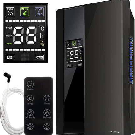 Ruhhy - Luchtontvochtiger - Elektrisch - 1800 ml - 30 m² - Zwart