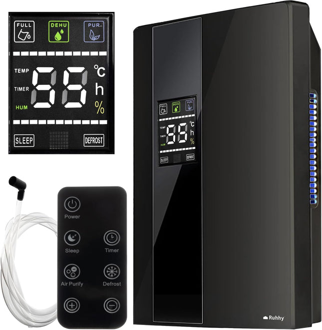 Ruhhy - Luchtontvochtiger - Elektrisch - 1800 ml - 30 m² - Zwart
