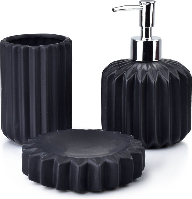 BATHLAB Badkameraccessoire set - Zeepdispenser, Zeephouder, Beker - Keramiek - Zwart - TEKZEN