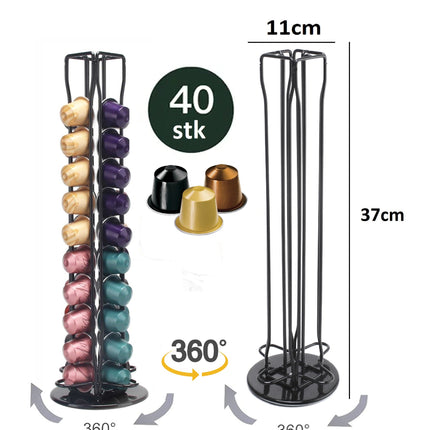 Nespresso Capsulehouder - 360° draaibaar - 40 Cups - Cuphouder - Koffiecups Houder - Zwart