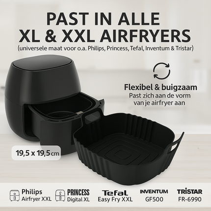 MONOO - Airfryer Silikonbecher XL - 2 Stück - Quadratisch - Backpapier-Alternative - Zubehör - BPA-frei - 19,5 x 19,5 CM