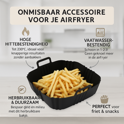 MONOO - Airfryer Silikonbecher XL - 2 Stück - Quadratisch - Backpapier-Alternative - Zubehör - BPA-frei - 19,5 x 19,5 CM
