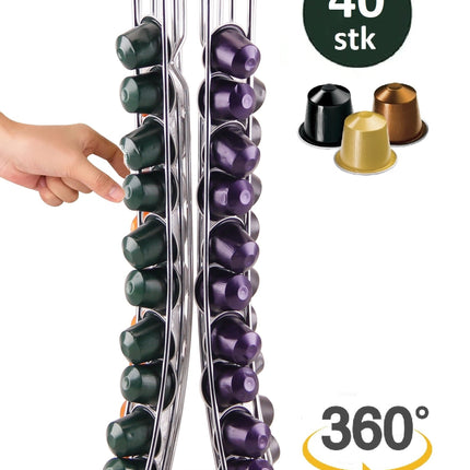 Nespresso Capsulehouder - 360° draaibaar - 40 Cups - Cuphouder - Koffiecups Houder - Zilver