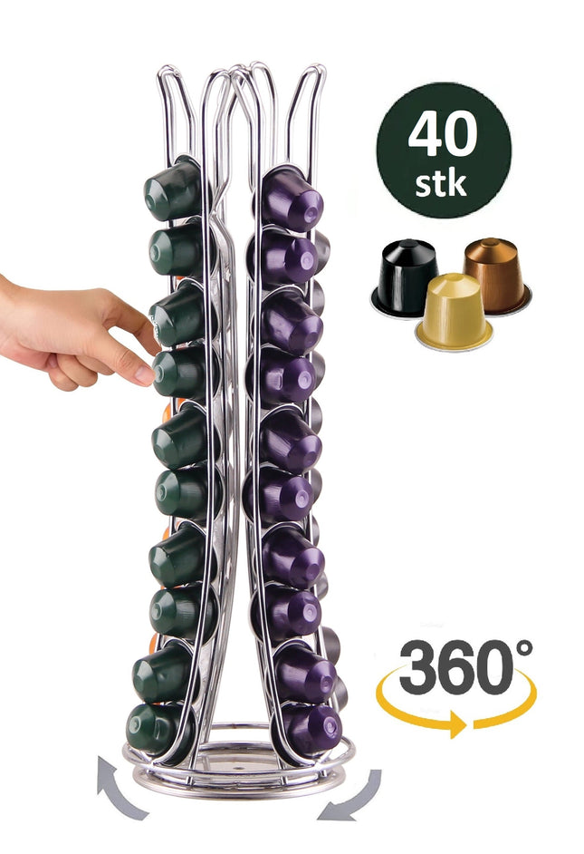 Nespresso Capsulehouder - 360° draaibaar - 40 Cups - Cuphouder - Koffiecups Houder - Zilver