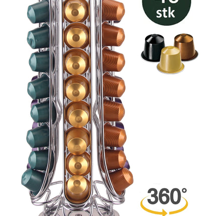 Nespresso Capsulehouder - 360° draaibaar - 48 Cups - Cuphouder - Koffiecups Houder - Zilver