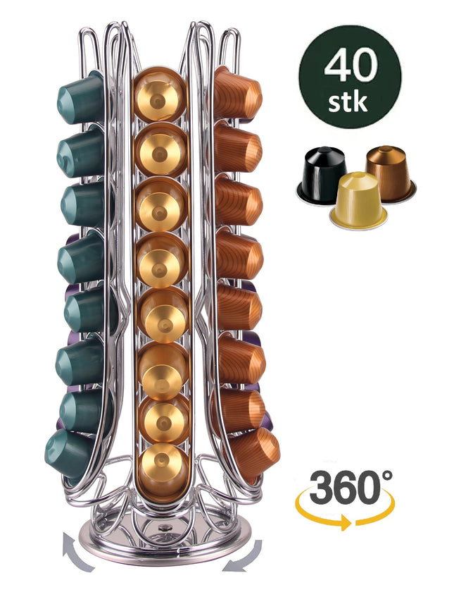 Nespresso Capsulehouder - 360° draaibaar - 48 Cups - Cuphouder - Koffiecups Houder - Zilver