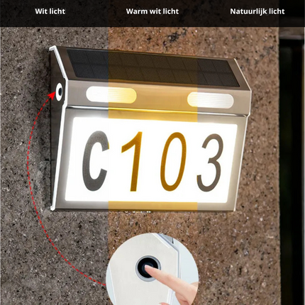 Huisnummer Verlichting - Solar - LED Huisnummerbord Zonne Energie - 0/9 - a/z - Huisnummerbord - Zilver