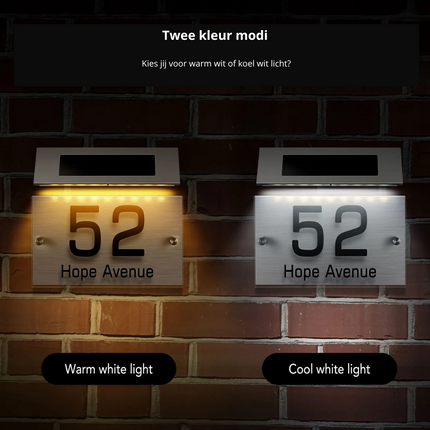 Huisnummer Verlichting - Solar - LED Huisnummerbord Zonne Energie - 0/9 - a/z - Huisnummerbord - Zilver - Transparant