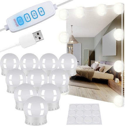 Hollywood Spiegellampen - 10 LED Lampen - Dimbaar - Spiegelverlichting met 3 Lichtstanden - Inclusief USB-Aansluiting
