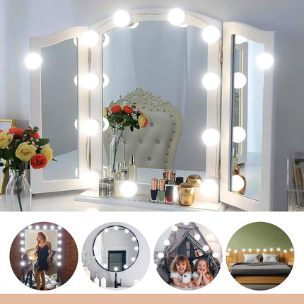 Hollywood Spiegellampen - Spiegelverlichting - Wit - Met 14 LED Lampen - USB-Aansluiting - Dimbare Make-Up Lamp - 3 Kleurtinten - 6 Meter Kabel
